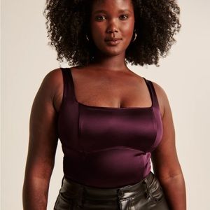 Burgundy satin corset top